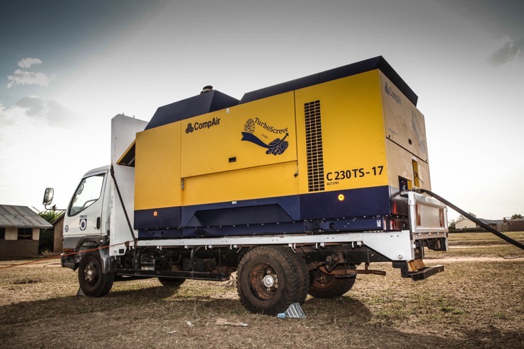 Gardner Denver donated this Comp Air compressor to the non-profit organization Drop in the Bucket who are drilling wells in Africa.