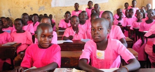 Children studying at the Ogangai Kidetok primary school in Uganda. Drop in the Bucket recently drilled a well at this school.