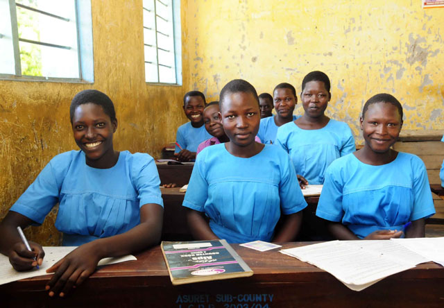 Students from the Akolodong primary school in Uganda where Drop in the Bucket recently drilled a well.