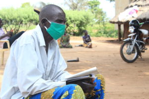 Socially distanced hygiene and sanitation trainings being carried out by Drop in the Bucket in Uganda.