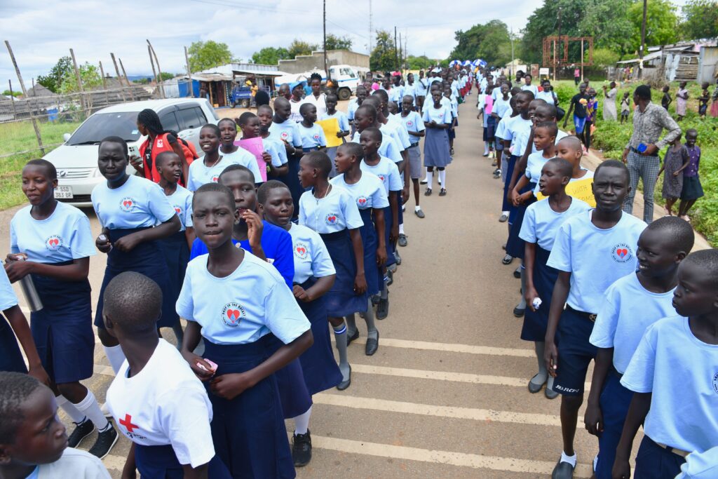 Students in South Sudan march at the International Day of the Girl Child celebration 2023 sponsored by Drop in the Bucket