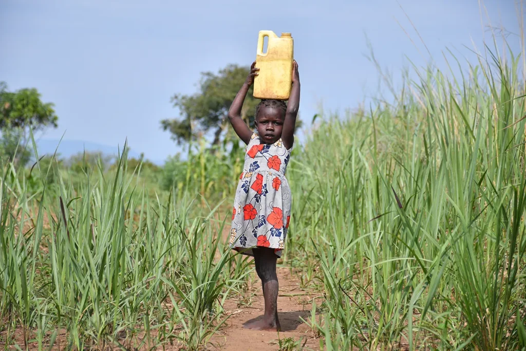 Africa water crisis- a girl walking for water in Uganda