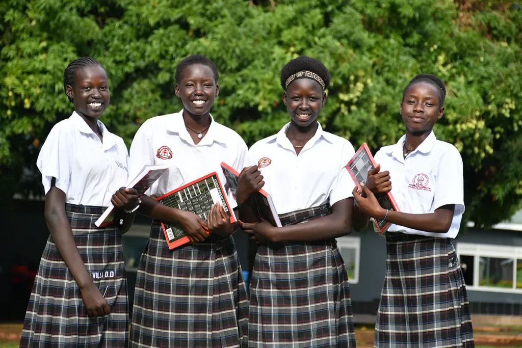 South Sudanese students with full scholarships from the Drop in the Bucket education program attending school in northern Uganda