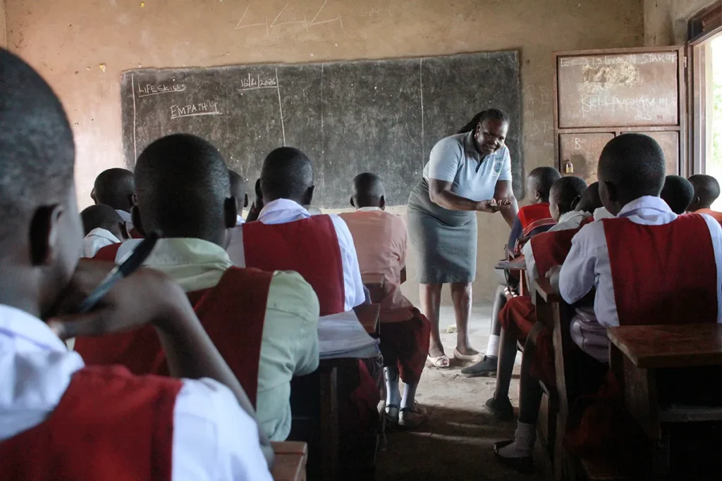 Students receiving after school tuition at a Safe Space in South Sudan